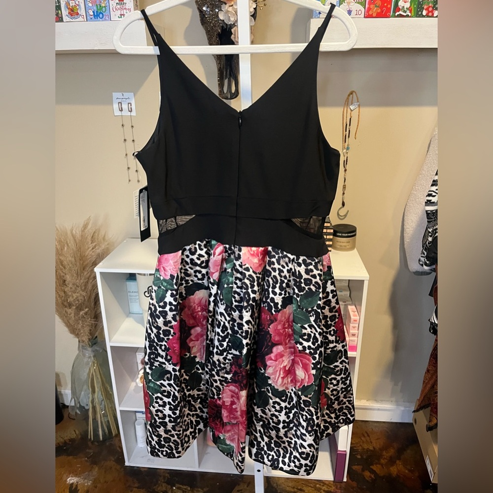 Xscape Black and Pink Floral Leopard Mini Dress - Picture 9 of 9